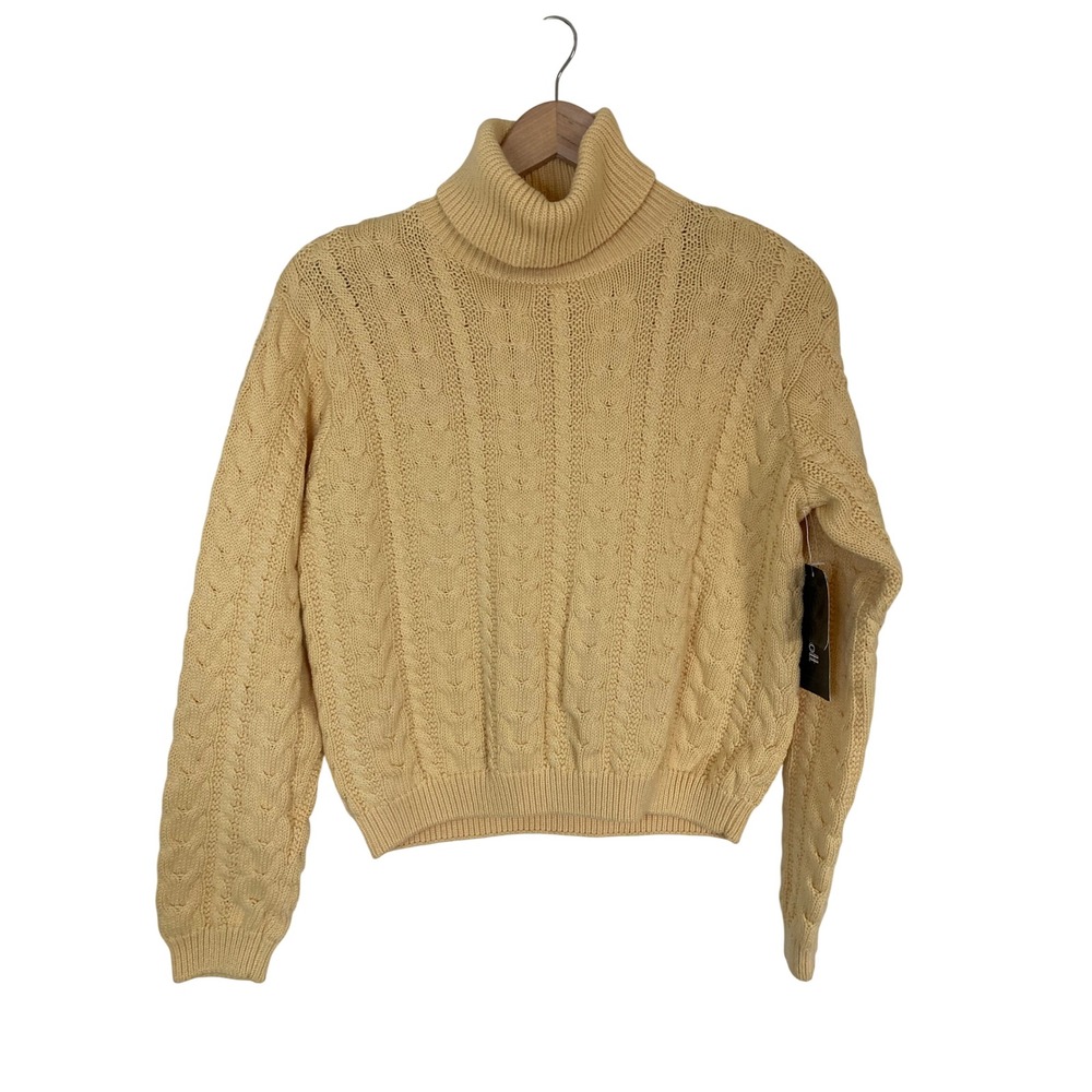 Wainscott Womens Buttercream Yellow Cable Knit Cotton Turtleneck Sweater NWT M